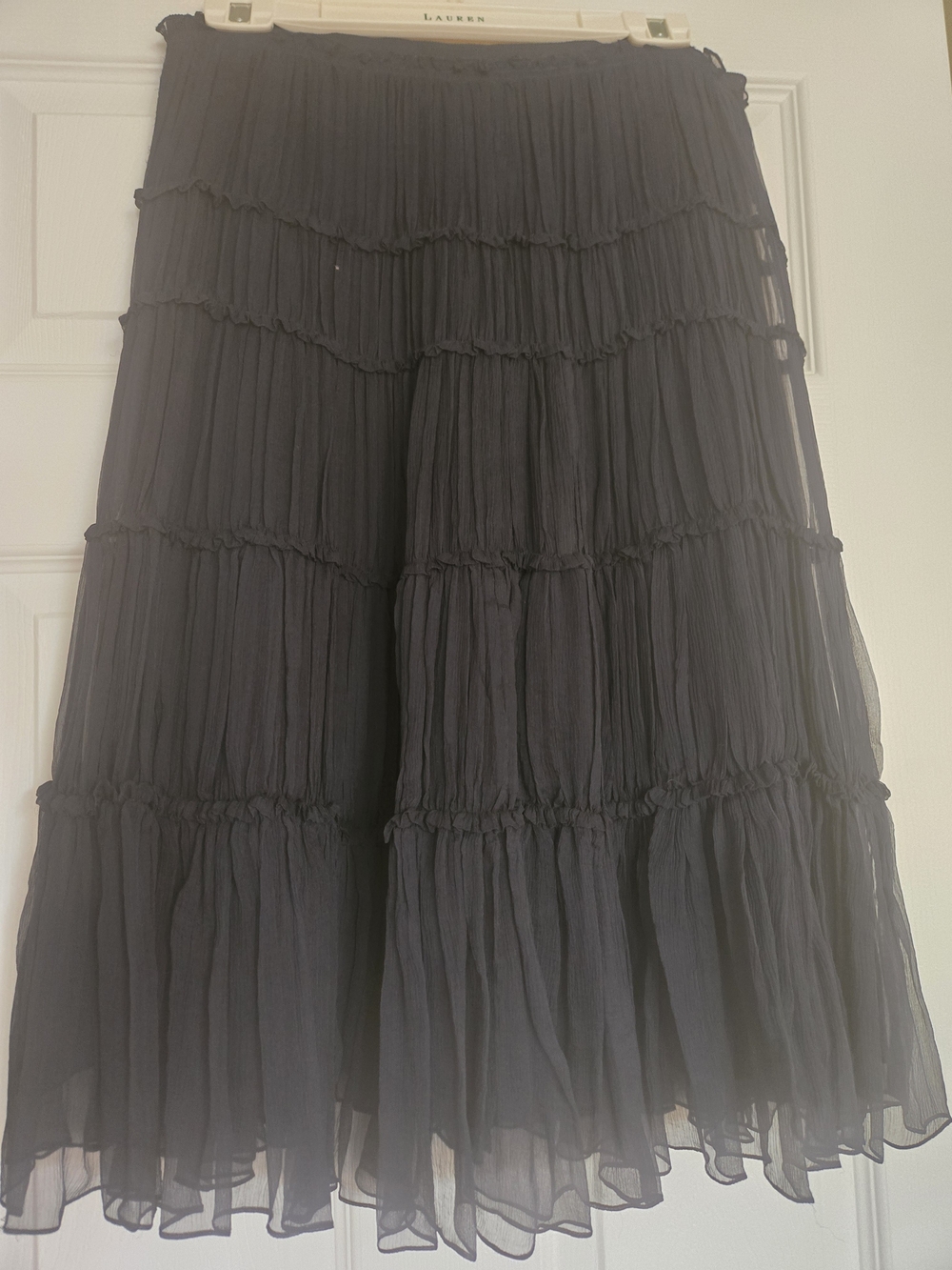 BCBGMaxAzria Navy Blue Tiered Silk Skirt with Ruffled Layers